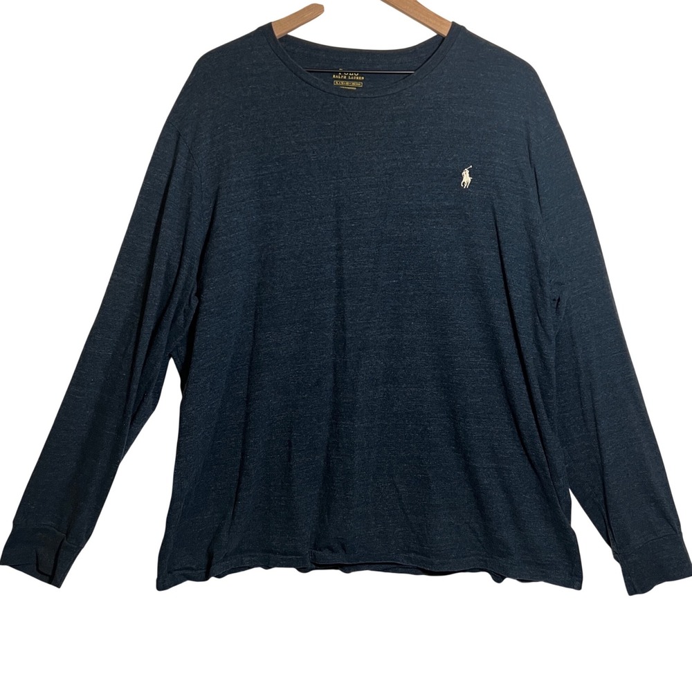 Polo Ralph Lauren Mens XL Long Sleeve T-Shirt Navy Blue Heathered Cotton Logo